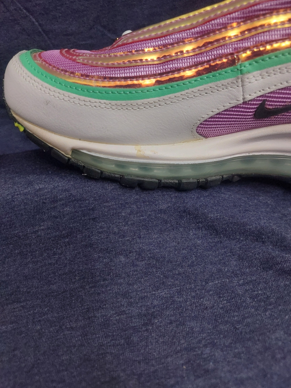 Nike Women’s Air Max 97 — Purple/Pink & Green Metallic Running Shoes Sz 8 - Picture 10 of 16
